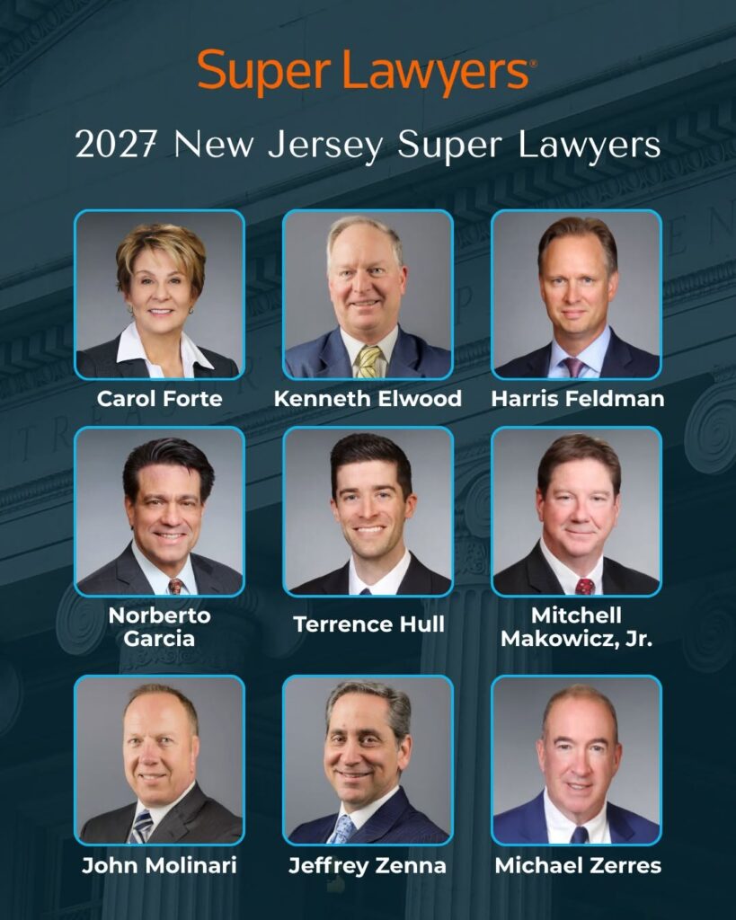 2027 New Jersey Super Lawyers graphic featuring nine Blume Forte personal injury attorneys, including Carol Forte. 